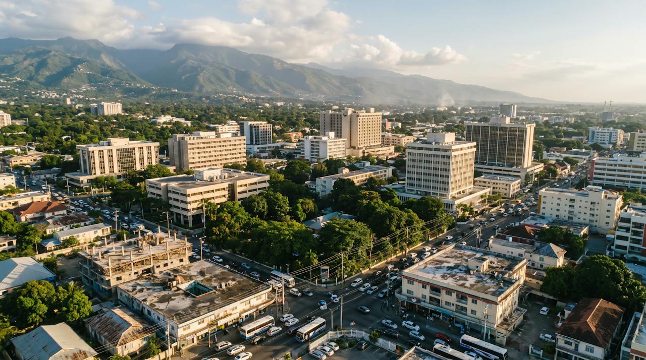Aerial view of New Kingston business district, home to many BPO and call centre operations in Jamaica