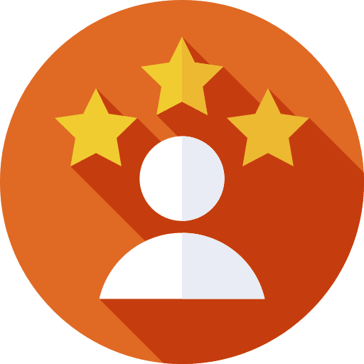 Icon featuring a white silhouette of a person inside an orange badge with three stars overhead, representing top-tier professional expertise.